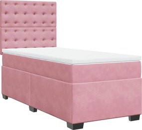 vidaXL Κρεβάτι Boxspring με Στρώμα Ροζ 80 x 200 εκ. Βελούδινο