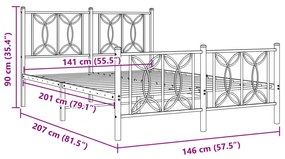 Πλαίσιο Κρεβατιού με Κεφαλάρι&amp;Ποδαρικό Μαύρο 140x200εκ. Μέταλλο - Μαύρο