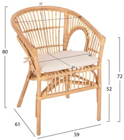 ΠΟΛΥΘΡΟΝΑ DAMPAR  RATTAN ΣΕ ΦΥΣΙΚΟ-ΛΕΥΚΟ ΜΑΞΙΛΑΡΙ 59x61x80Υεκ.