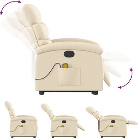 vidaXL Πολυθρόνα Μασάζ Ηλεκ. Ανακλινόμενη με Ανύψωση Κρεμ Υφασμάτινη