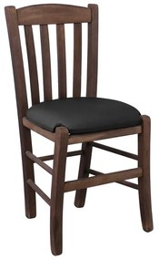 CASA Καρέκλα Οξιά Βαφή Εμποτισμού Καρυδί, Κάθισμα Pu Μαύρο -  42x45x88cm