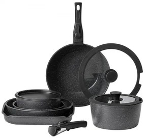 VEVOR 17 Piece Pots and Pans Set Granite Nonstick Kitchen Cookware Black