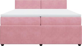vidaXL Κρεβάτι Boxspring με Στρώμα Ροζ 200x200 εκ. Βελούδινο