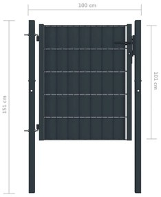 Πόρτα Περίφραξης Ανθρακί 100 x 101 εκ. από PVC / Ατσάλι - Ανθρακί