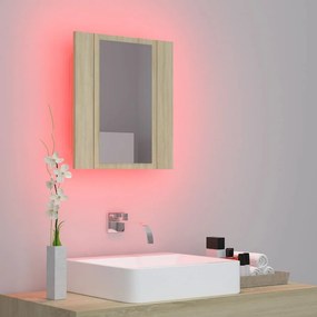 vidaXL Ντουλάπι Μπάνιου με Καθρέφτη &amp; LED Sonoma Δρυς Ακρυλικός