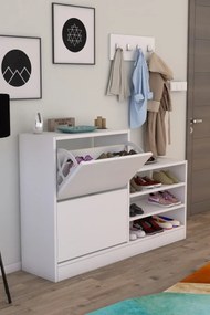 Stewehome Δίπορτο Παπουτσοθήκη με Ράφια &amp;amp; Κρεμάστρα Λευκό 120x30x83 cm