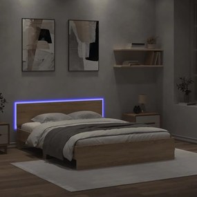 Πλαίσιο Κρεβατιού με Κεφαλάρι/LED Sonoma δρυς 160x200 εκ. - Καφέ