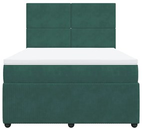 vidaXL Κρεβάτι Boxspring με Στρώμα Σκούρο Πράσινο 160x200εκ. Βελούδινο