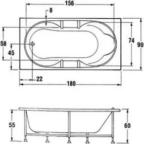 Sanitec Catherine 515 - Παραλληλόγραμμη Μπανιέρα 180x90 εκ - Pneumatic Basic, Air Blower, Χωρίς, Χωρίς
