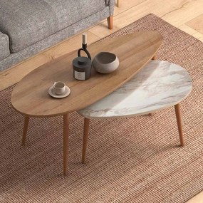 Βοηθητικά τραπεζάκια Elips από μελαμίνη χρώμα oak - μπεζ εφέ μαρμάρου 116x46x46εκ.