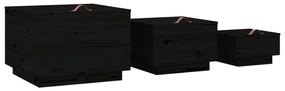 vidaXL Κουτιά Αποθήκευσης με Καπάκια 3 τεμ.Μαύρο από άσπρο Ξύλο Πεύκου