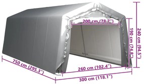 vidaXL Τέντα Αποθήκευσης Γκρι 300 x 750 εκ. Ατσάλινη