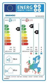 Κλιματιστικό Inverter Daewoo SAF18M1WR30, 18000 BTU, A+++ / A++, Έως 36 m2, Επίχρυσος συμπυκνωτής, Φίλτρο ενεργού άνθρακα, Λευκό