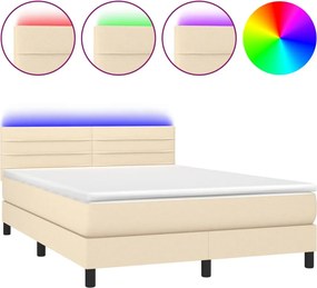 vidaXL Κρεβάτι Boxspring με Στρώμα &amp; LED Κρεμ 140x190 εκ. Υφασμάτινο