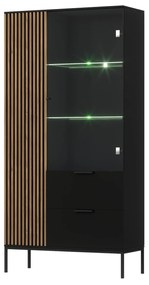 Βιτρίνα Elyria B100, Artisan βελανιδιά, Μαύρο ματ, Με πόρτες, Με συρτάρια, 200x100x60cm, 99 kg | Epipla1.gr