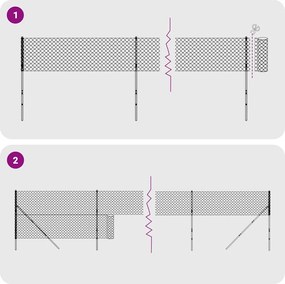 vidaXL Συρματόπλεγμα Περίφραξης Ανθρακί 2 x 25 μ. με Καρφωτές Βάσεις