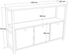 Μπουφές Πεύκο Atlantic / Μαύρο NERO 120x30x75