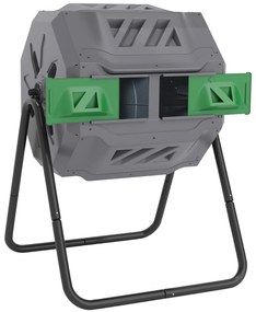 Κομποστοποιητής Outsunny με 2 θαλάμους, χωρητικότητας 160 L, περιστρεφόμενος, 71 cm x 65 cm x 96 cm, Γκρι + Πράσινο + Μαύρο