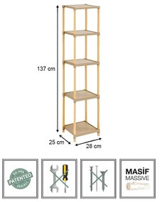 Ραφιέρα δαπέδου πλαστική - ξύλινη χρώμα φυσικό - μπεζ 28x25x137εκ.