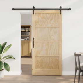 vidaXL Συρόμενη Πόρτα με Σετ Εξαρτημάτων 93x202 εκ. Σταθερό Ξύλο Πεύκου