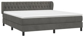 Κρεβάτι Boxspring με Στρώμα Σκούρο Γκρι 180x200 εκ. Βελούδινο - Γκρι