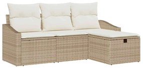 vidaXL Σετ Καναπέ Κήπου με μαξιλάρι 4 pcs Μπεζ Πολυ ράταν