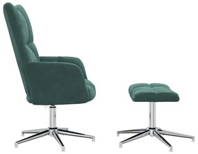 vidaXL Πολυθρόνα Relax Σκούρο Πράσινο Βελούδινη με Σκαμπό