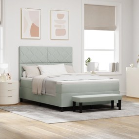 vidaXL Κρεβάτι Box Spring με Στρώμα & Πάγκο Ανοιχτό Γκρι 140x190 εκ. Βελούδο
