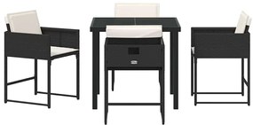 vidaXL Σέτ φαγητού για κήπο με μαξιλάρι 5 pcs Μαύρο συνθετικό ρατάν