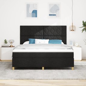 vidaXL Κρεβάτι Box Spring με Στρώμα & LED Μαύρο 180x200 εκ. Ύφασμα