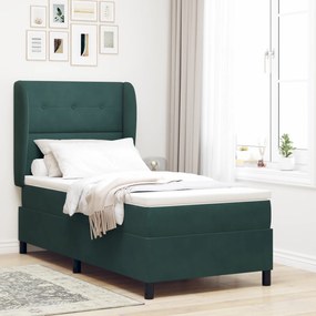 vidaXL Κρεβάτι Box Spring με Στρώμα Σκούρο Πράσινο 90x190 εκ. Βελούδο