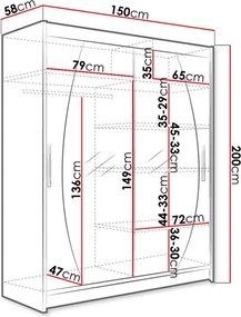 Ντουλάπα Westa VIII συρόμενη-Leuko - 150.00Χ58.00Χ200.00cm