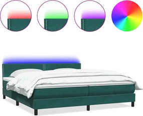 vidaXL Κρεβάτι Boxspring με Στρώμα &amp; LED σκούρο πράσινο 180x220cm Βελούδινο