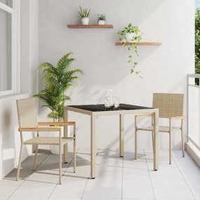 vidaXL Σέτ φαγητού για κήπο 3 pcs Μπεζ 90 x 90 x 75 cm συνθετικό ρατάν