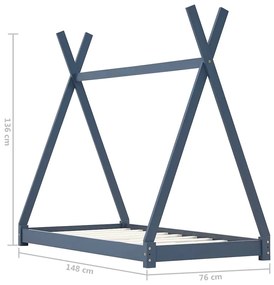 vidaXL Πλαίσιο Κρεβατιού Παιδικό Γκρι 70 x 140 εκ. Μασίφ Ξύλο Πεύκου
