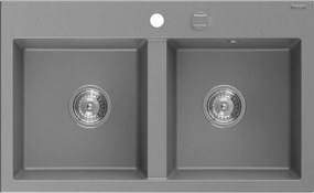 Mexen Hektor νεροχύτης γρανιτένιος 2-θέσεων 800 x 480 mm, γκρι, σιφόνι χρώμιο