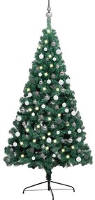 vidaXL Χριστουγεννιάτικο Δέντρο Τεχν. Μισό LED & Μπάλες Πράσινο 210 εκ