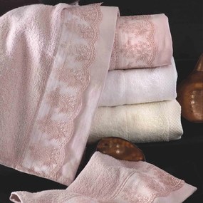 Πετσέτες Σετ με Δαντέλα Helga Ecru Ρυθμός 3τμχ Towels Set 100% Cotton Foam