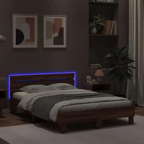 Πλαίσιο Κρεβατιού με Κεφαλάρι/LED Καφέ Δρυς 120x190 εκ. - Καφέ