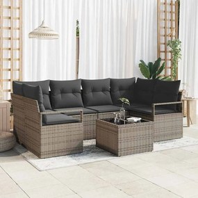 vidaXL Σετ Καναπέ Κήπου 7 pcs Γκρι Πολυεστέρας, Ρατάν και Γυαλί