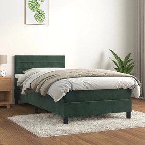 Κρεβάτι Boxspring με Στρώμα Σκούρο Πράσινο 90x190 εκ. Βελούδινο - Πράσινο