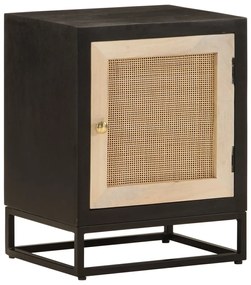 Κομοδίνο Μαύρο 40x30x50 εκ. από Μασίφ Ξύλο Μάνγκο και Σίδερο