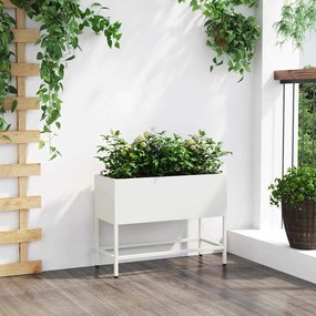 vidaXL Υψωμένη Γλάστρα Κήπου Λευκό 60 x 26 x 48 εκ Ατσάλι
