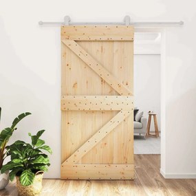vidaXL Συρόμενη Πόρτα 100 x 210 cm Μασίφ Ξύλο Πεύκου Φυσικό και Λευκό