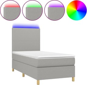 vidaXL Κρεβάτι Boxspring με Στρώμα &amp; LED Αν.Γκρι 80x200 εκ. Υφασμάτινο