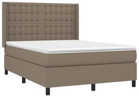 Κρεβάτι Boxspring με Στρώμα &amp; LED Taupe 140x200 εκ. Υφασμάτινο - Μπεζ-Γκρι