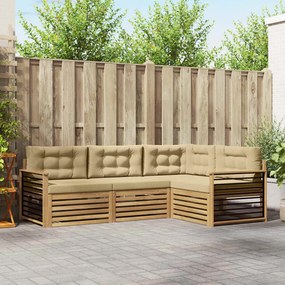 vidaXL Σειρά Καναπέ Εξωτερικού 5 pcs Λευκό και Μπεζ Πολυεστέρας