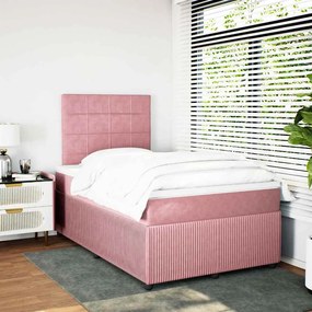 vidaXL Κρεβάτι Boxspring με Στρώμα Ροζ 120x200 εκ. Βελούδινο