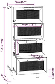 Συρταριέρα Λευκή 40 x 30 x 90 εκ. Μασίφ Πεύκο &amp; Φυσικό Ρατάν - Λευκό