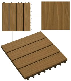 vidaXL Πλακάκια Deck 11 τεμ. Ανάγλυφα Χρώμα Teak 30x30 εκ. 1 μ² WPC